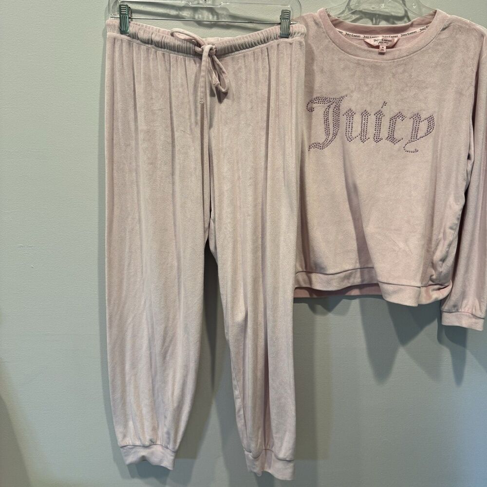 Juicy Couture Velour Lounge Set Studded Jogger Pants Pink Y2K Pjs Women Medium - Picture 2 of 11